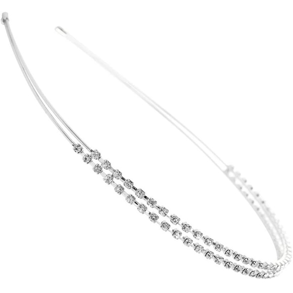 🆕  1 Pc Silver Double Rows Crystal Rhinestones Fashion Headband - Picture 6 of 9